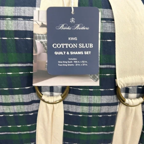 Brooks Brothers Green, White and Blue King Cotton Slub Quilt 106”x92”